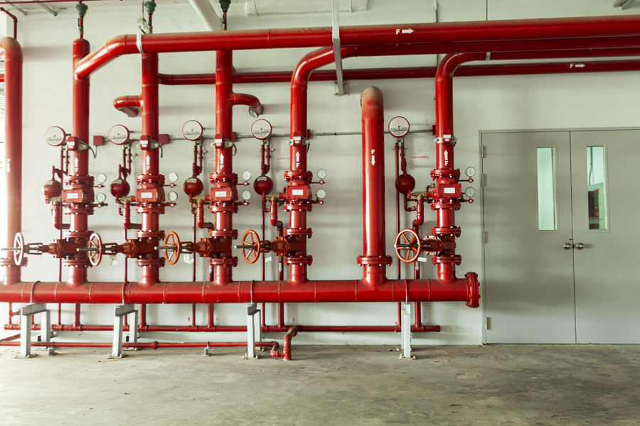 Red water pipe valve, pipe for water piping system control